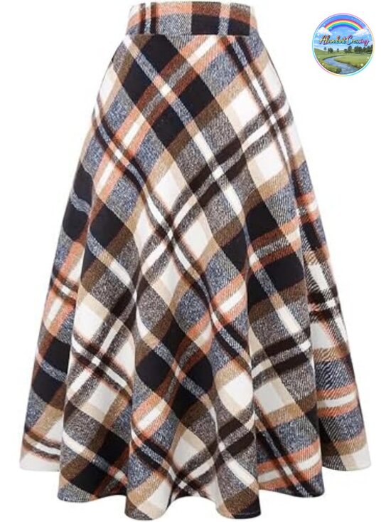 Dresses & Skirts - Women's Long Plaid High Waist A-Line Pleated Tartan Winter Skirt